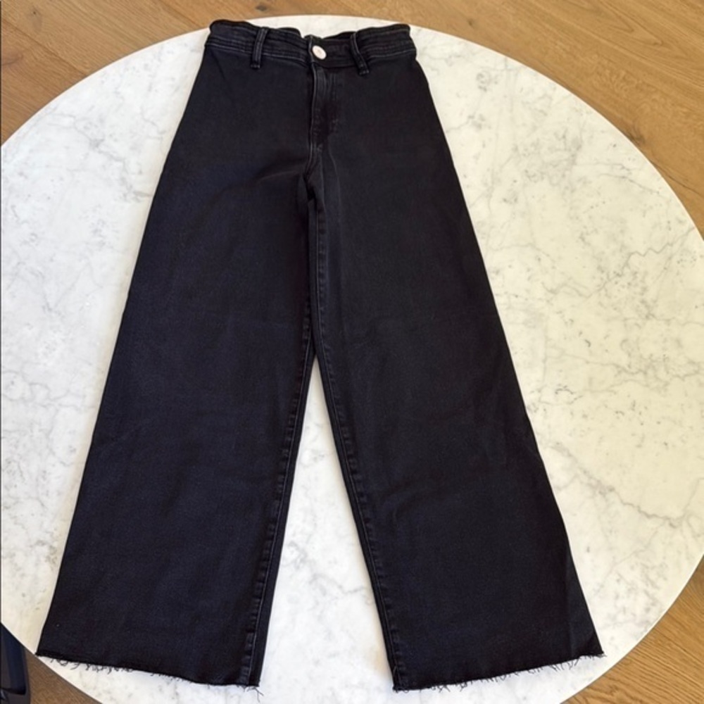 Zara Girls Black Wide Leg Jeans 11–12 152 Raw Hem